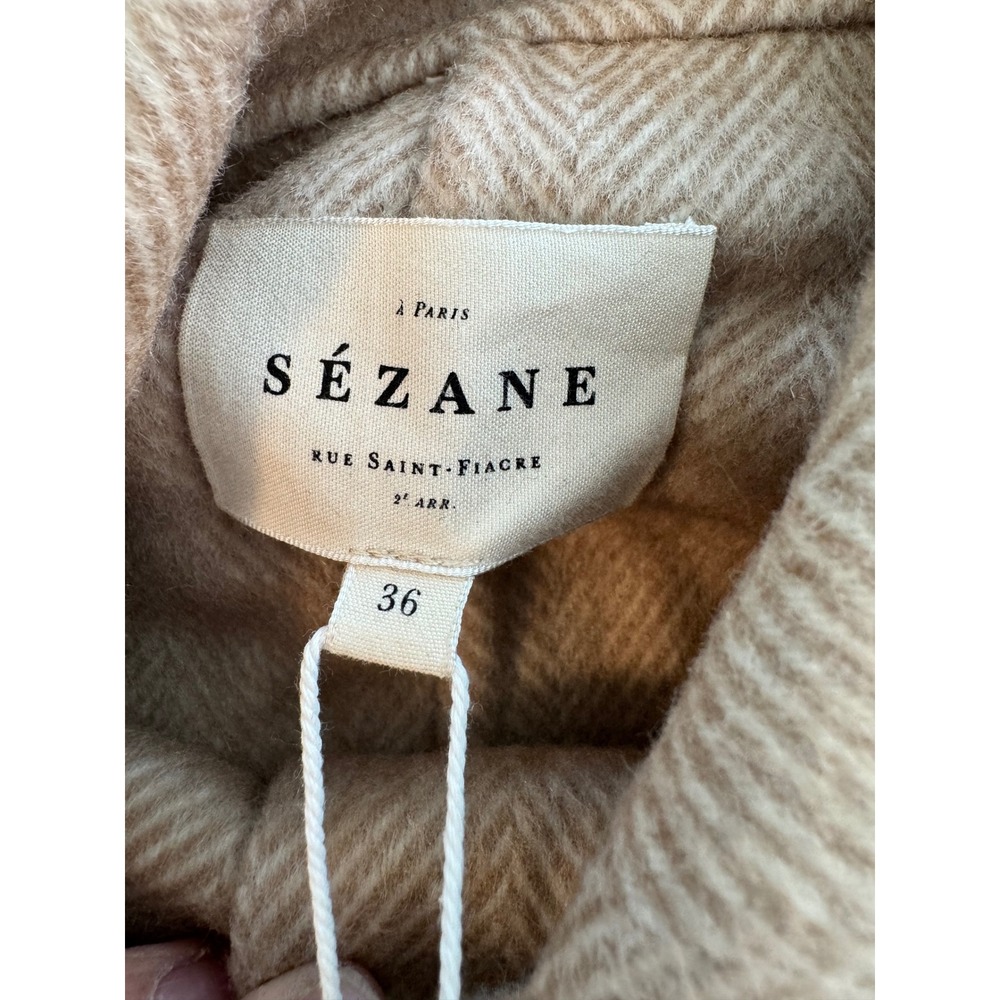 Sezane Mia Jacket Chevrons Taupe Wool Blend Herringbone Shacket US 4 FR 36 NEW - Picture 4 of 10